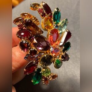 Vintage Large Multicolor Rhinestone Cluster Brooch Pin